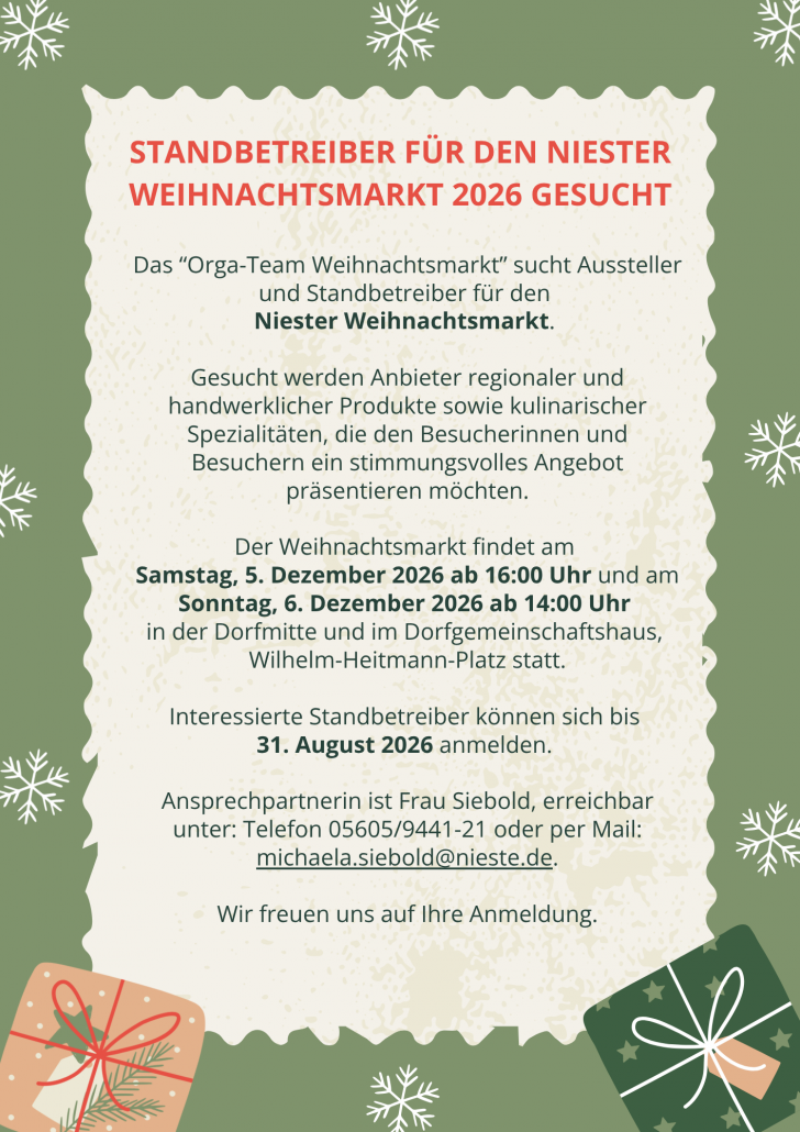 Ausschreibung Aussteller Weihnachtsmarkt